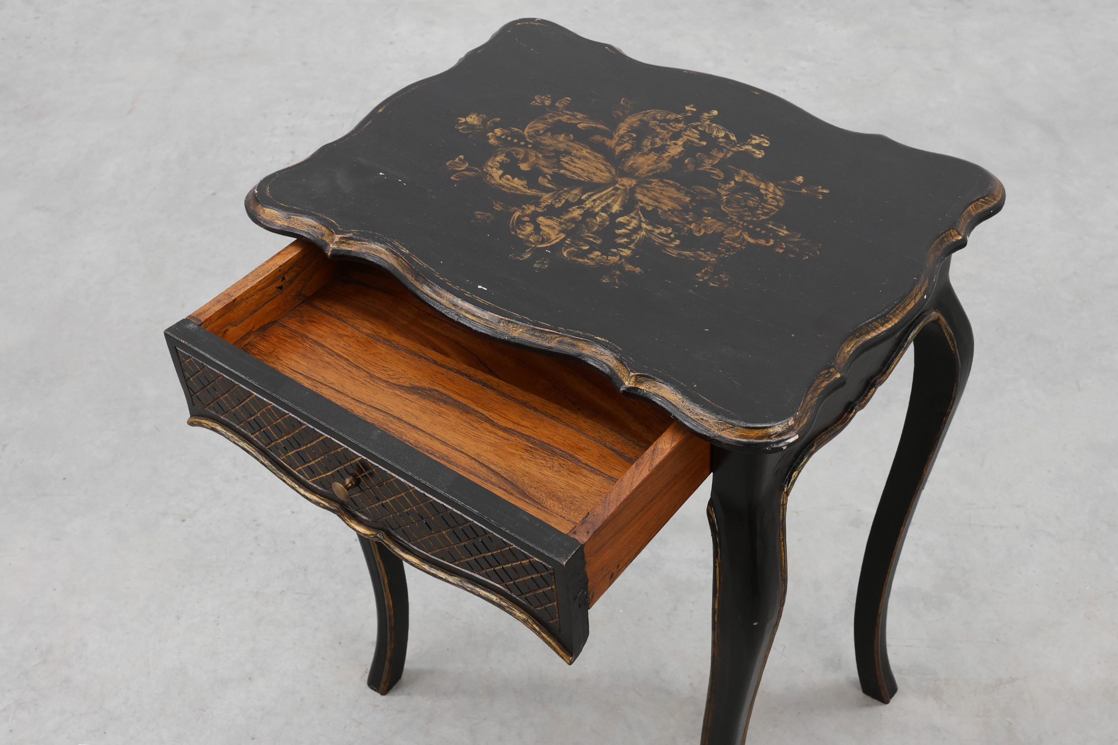 19th Century Black Wooden Side Table with Drawer, Francethumbnail